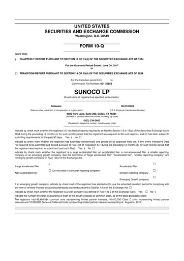 Thumbnail Sunoco 10-Q Quarterly Report FY2017 