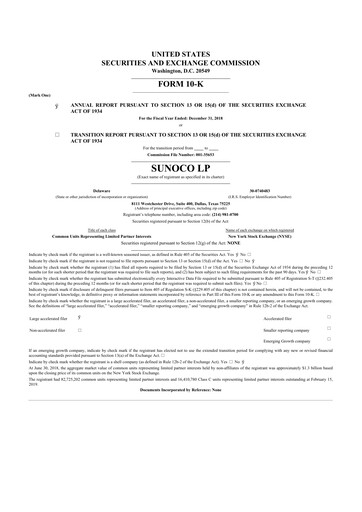 Thumbnail Sunoco 10-K Annual Report 2018