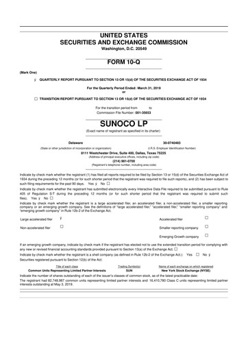 Thumbnail Sunoco 10-Q Quarterly Report FY2019 