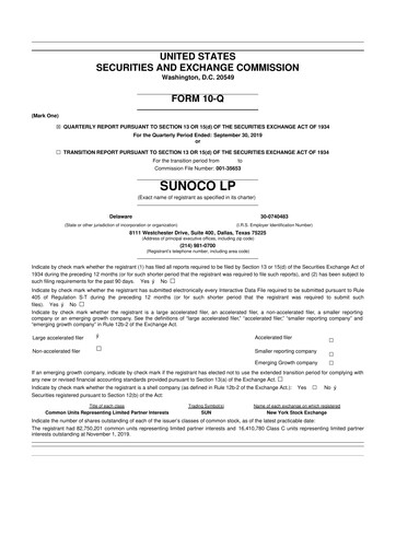 Thumbnail Sunoco 10-Q Quarterly Report FY2019 