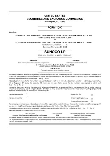 Thumbnail Sunoco 10-Q Quarterly Report FY2020 