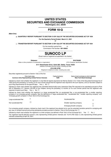 Thumbnail Sunoco 10-Q Quarterly Report FY2021 