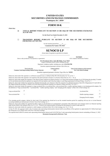 Thumbnail Sunoco 10-K Annual Report 2021