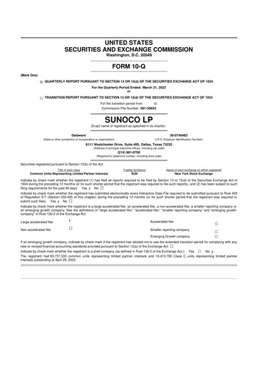 Thumbnail Sunoco 10-Q Quarterly Report FY2022 