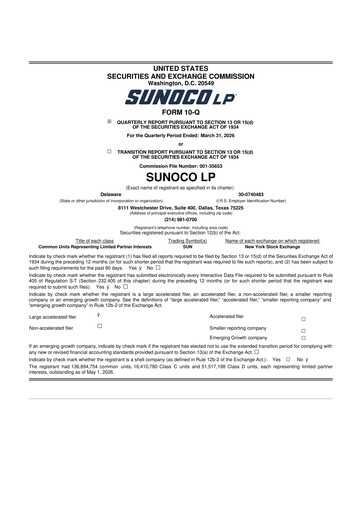 Miniature Sunoco 10-Q Rapport trimestriel  
