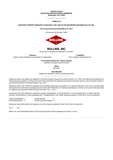 Miniature Rollins 10-Q Rapport trimestriel 2014 