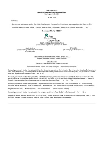 Thumbnail First Community Corporation 10-Q Quarterly Report FY2014 