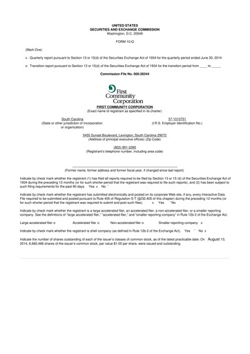 Thumbnail First Community Corporation 10-Q Quarterly Report FY2014 