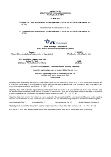 Thumbnail SWK Holdings 10-Q Quarterly Report FY2014 