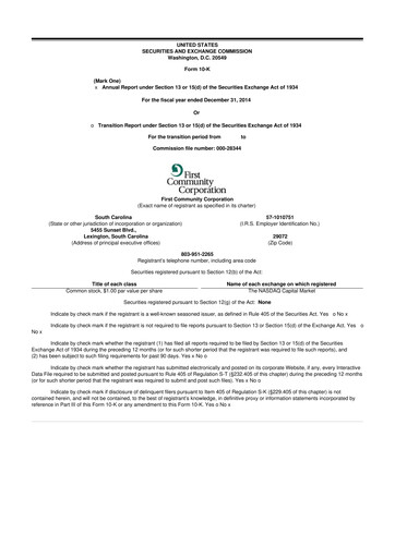 Thumbnail First Community Corporation 10-K Annual Report 2013