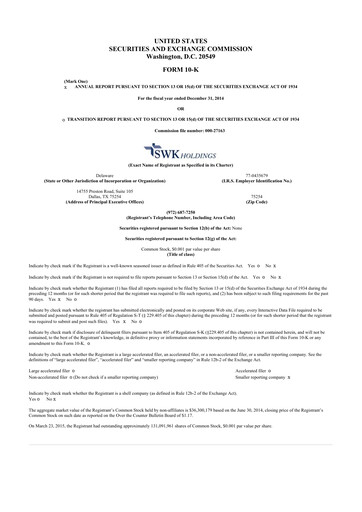 Thumbnail SWK Holdings 10-K Annual Report 2014