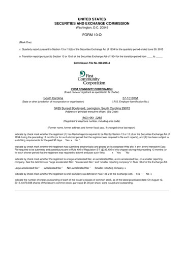 Thumbnail First Community Corporation 10-Q Quarterly Report FY2015 