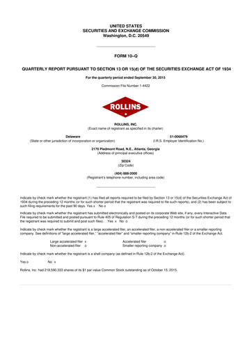 Miniature Rollins 10-Q Rapport trimestriel 2015 