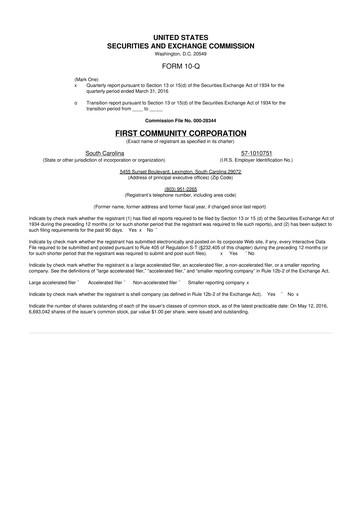 Thumbnail First Community Corporation 10-Q Quarterly Report FY2016 