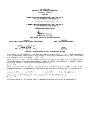 Thumbnail SWK Holdings 10-Q Quarterly Report FY2016 