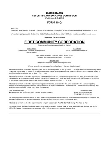 Thumbnail First Community Corporation 10-Q Quarterly Report FY2017 