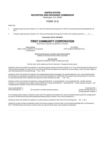Thumbnail First Community Corporation 10-Q Quarterly Report FY2017 