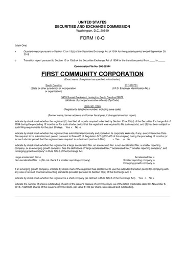 Thumbnail First Community Corporation 10-Q Quarterly Report FY2018 