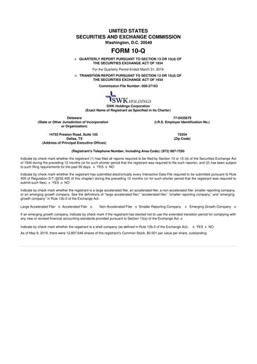 Thumbnail SWK Holdings 10-Q Quarterly Report FY2019 