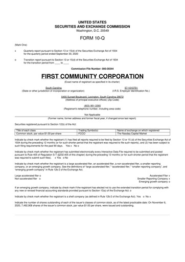 Thumbnail First Community Corporation 10-Q Quarterly Report FY2020 