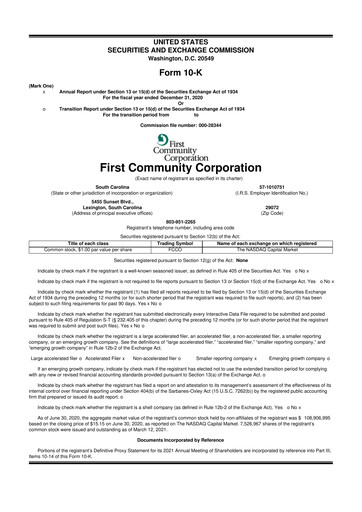 Thumbnail First Community Corporation 10-K Annual Report 2020