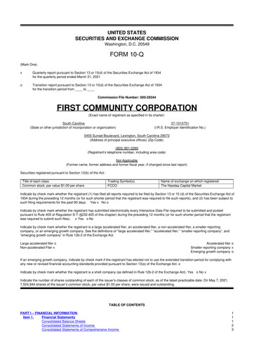Thumbnail First Community Corporation 10-Q Quarterly Report FY2021 