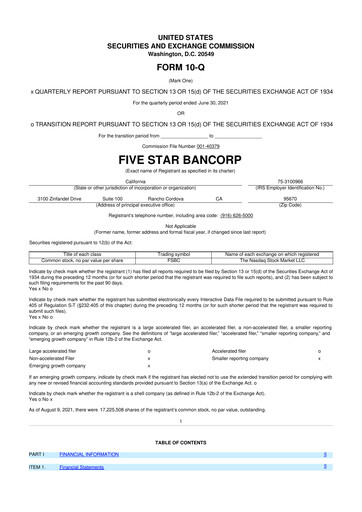 Thumbnail Five Star Bancorp 10-Q Quarterly Report FY2021 