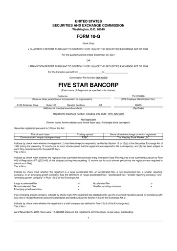 Thumbnail Five Star Bancorp 10-Q Quarterly Report FY2021 