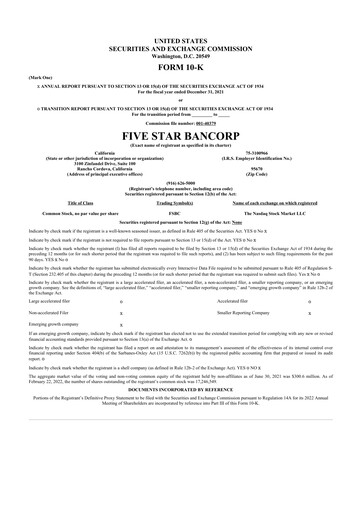 Thumbnail Five Star Bancorp 10-K Annual Report 2021