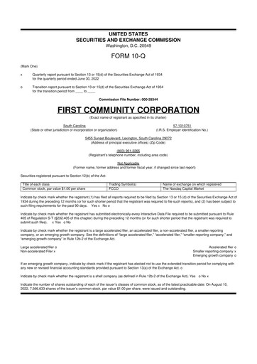 Thumbnail First Community Corporation 10-Q Quarterly Report FY2022 