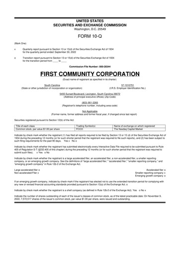 Thumbnail First Community Corporation 10-Q Quarterly Report FY2022 
