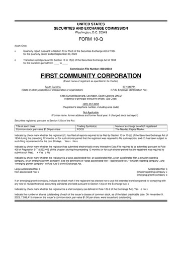 Thumbnail First Community Corporation 10-Q Quarterly Report FY2023 