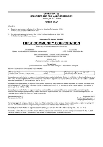 Thumbnail First Community Corporation 10-Q Quarterly Report FY2024 