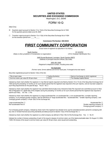 Thumbnail First Community Corporation 10-Q Quarterly Report FY2024 