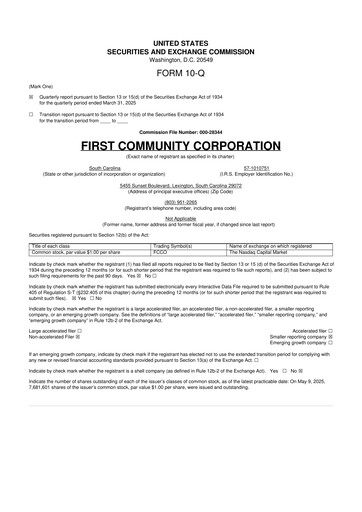 Thumbnail First Community Corporation 10-Q Quarterly Report FY2025 