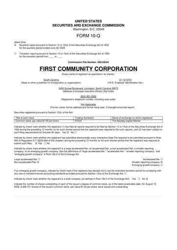 Thumbnail First Community Corporation 10-Q Quarterly Report FY2026 
