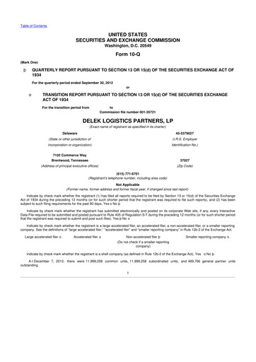 Thumbnail Delek Logistics Partners 10-Q Quarterly Report FY2012 