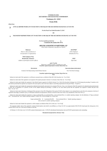 Thumbnail Delek Logistics Partners 10-K Annual Report 2013