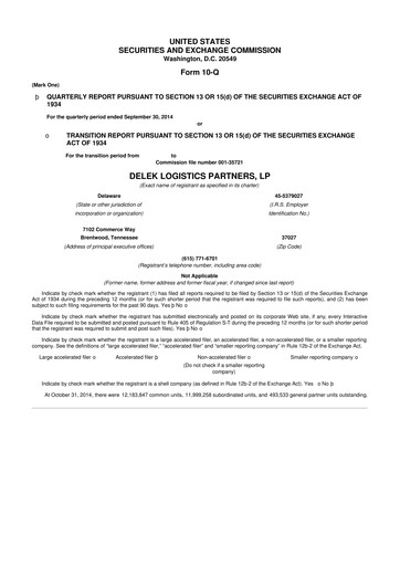 Thumbnail Delek Logistics Partners 10-Q Quarterly Report FY2014 