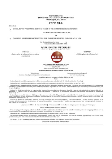 Thumbnail Delek Logistics Partners 10-K Annual Report 2018