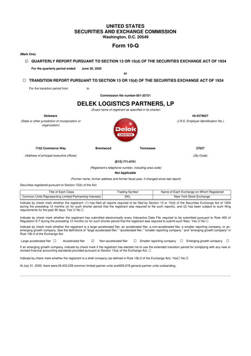 Thumbnail Delek Logistics Partners 10-Q Quarterly Report FY2020 