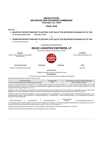 Thumbnail Delek Logistics Partners 10-Q Quarterly Report FY2020 