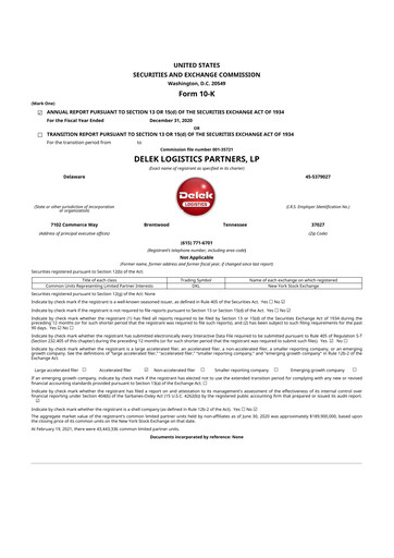 Thumbnail Delek Logistics Partners 10-K Annual Report 2020