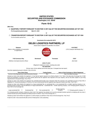 Thumbnail Delek Logistics Partners 10-Q Quarterly Report FY2021 