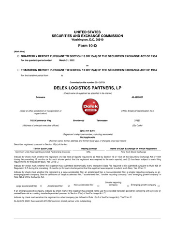 Thumbnail Delek Logistics Partners 10-Q Quarterly Report FY2022 
