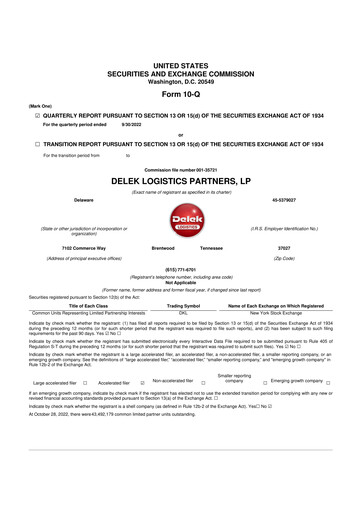 Thumbnail Delek Logistics Partners 10-Q Quarterly Report FY2022 