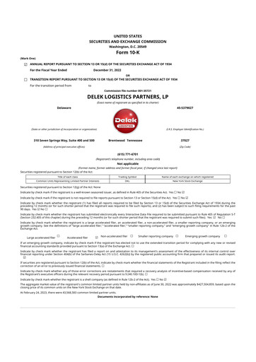 Thumbnail Delek Logistics Partners 10-K Annual Report 2022