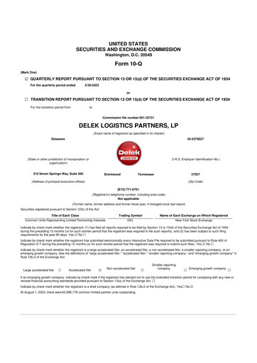 Thumbnail Delek Logistics Partners 10-Q Quarterly Report FY2023 