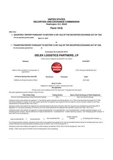 Thumbnail Delek Logistics Partners 10-Q Quarterly Report FY2024 