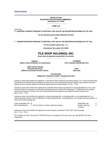 Thumbnail Tile Shop Holdings 10-Q Quarterly Report FY2016 